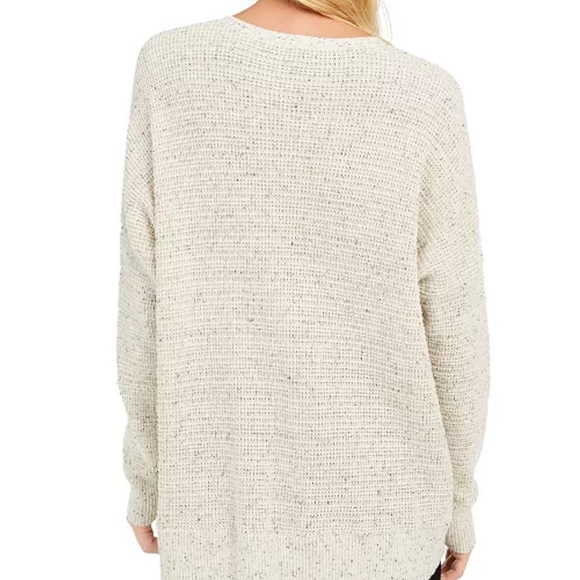 Eileen Fisher Hi-Low Organic Cotton Blend Marled Sweater in cream, size Large - Picture 2 of 5